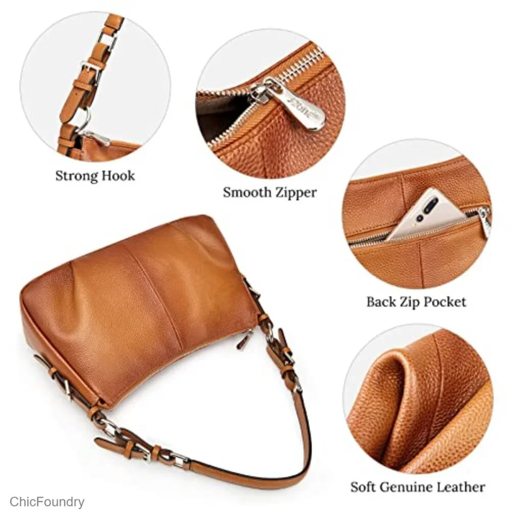 Genuine Leather Hobo Shoulder Bag with Adjustable Strap, Top Handle